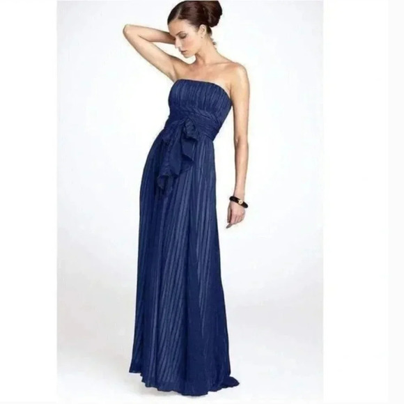 BCBGMaxAzria Timona Silk Navy Blue Shadow Stripe Strapless Gown Dress Size 0 - Picture 3 of 16